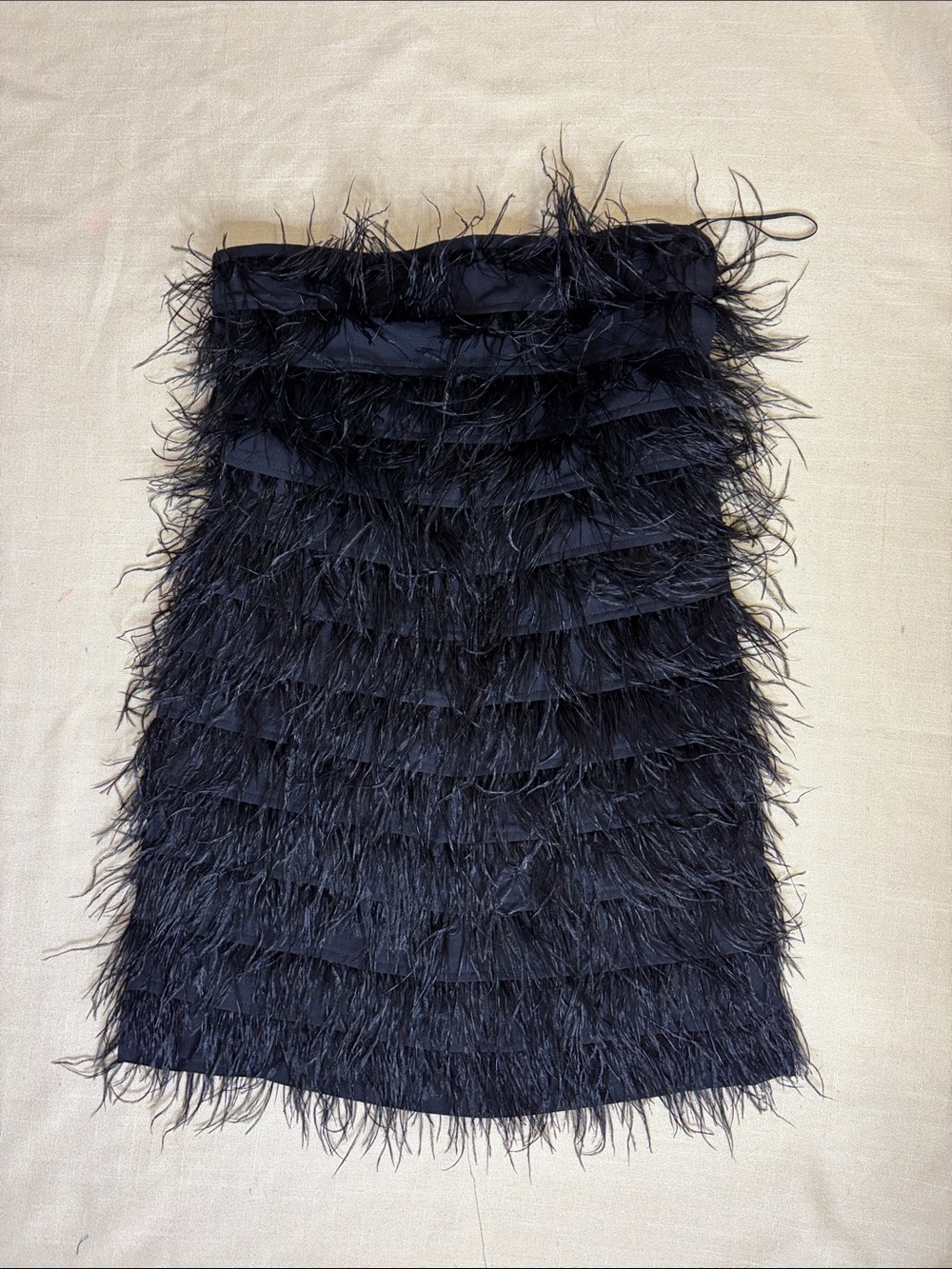 Strapless Black Feather-Trim Mini Dress